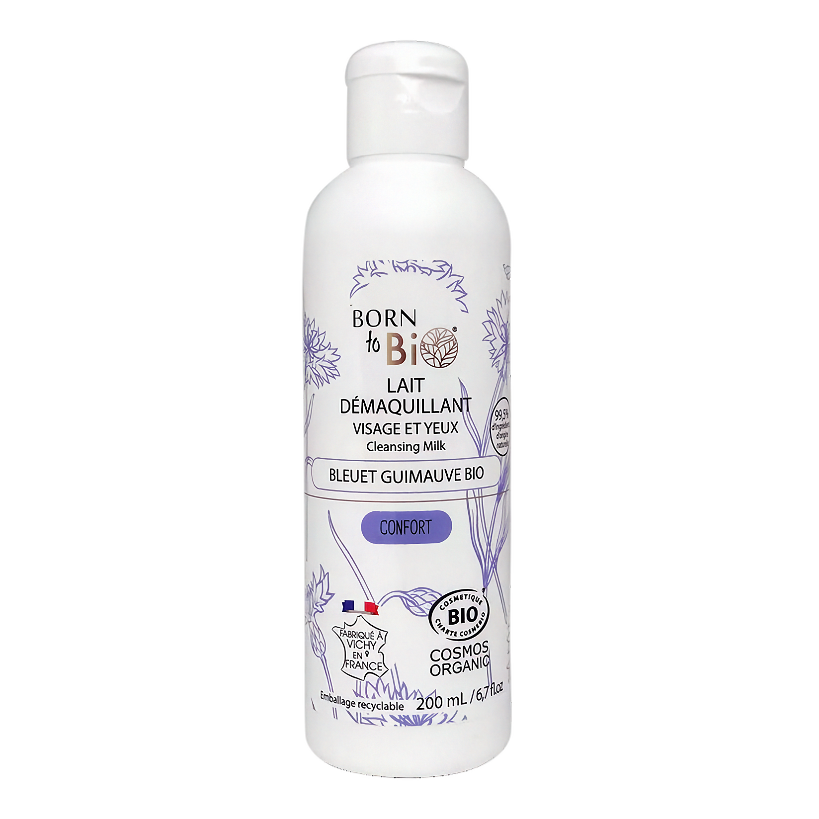 Bio Reinigungsmilch – Kornblume & Eibisch – Empfindliche Haut – COSMOS ORGANIC – 200 ml
