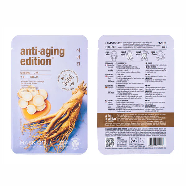 Ginseng Anti-Aging Tuchmaske – Panax Ginseng & Niacinamide – Vitalität
