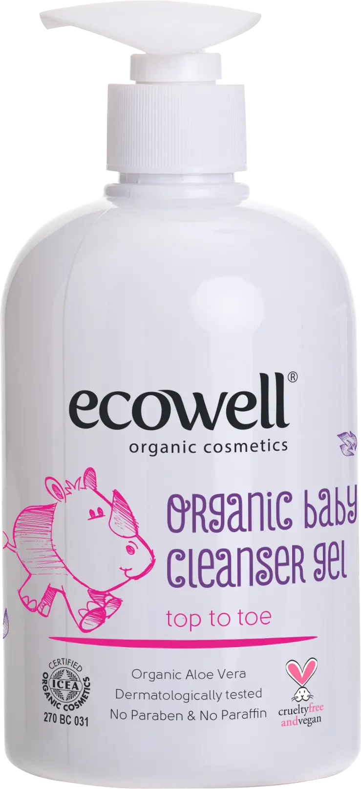 Organischer Baby Reinigungsgel – Mit Aloe Vera – 3-in-1 Duschgel & Shampoo | Ecowell